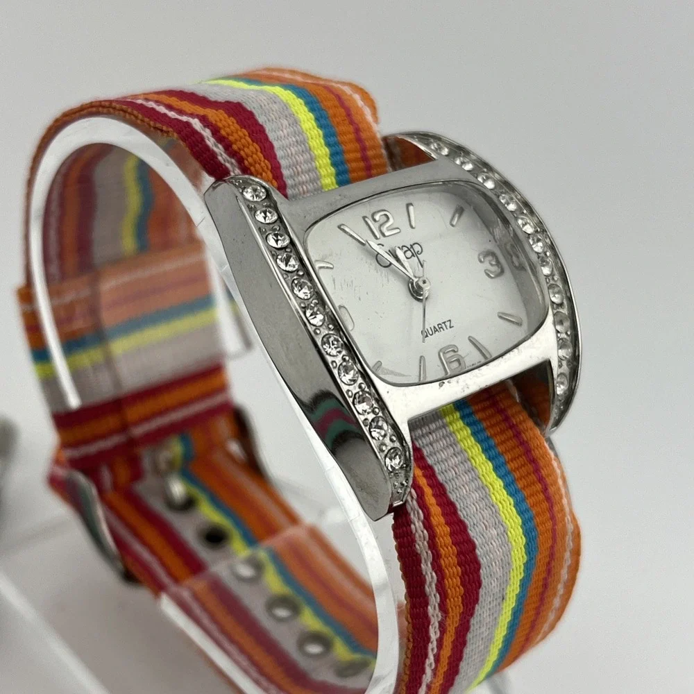 Swap Watch Women 32mm Silver Case 2 Interchangeable Canvas Bands-‎ New Battery
